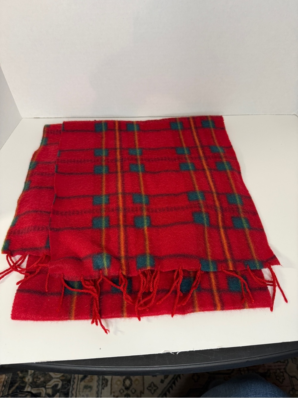 Cozy Red Plaid Fringe women's winter scarf